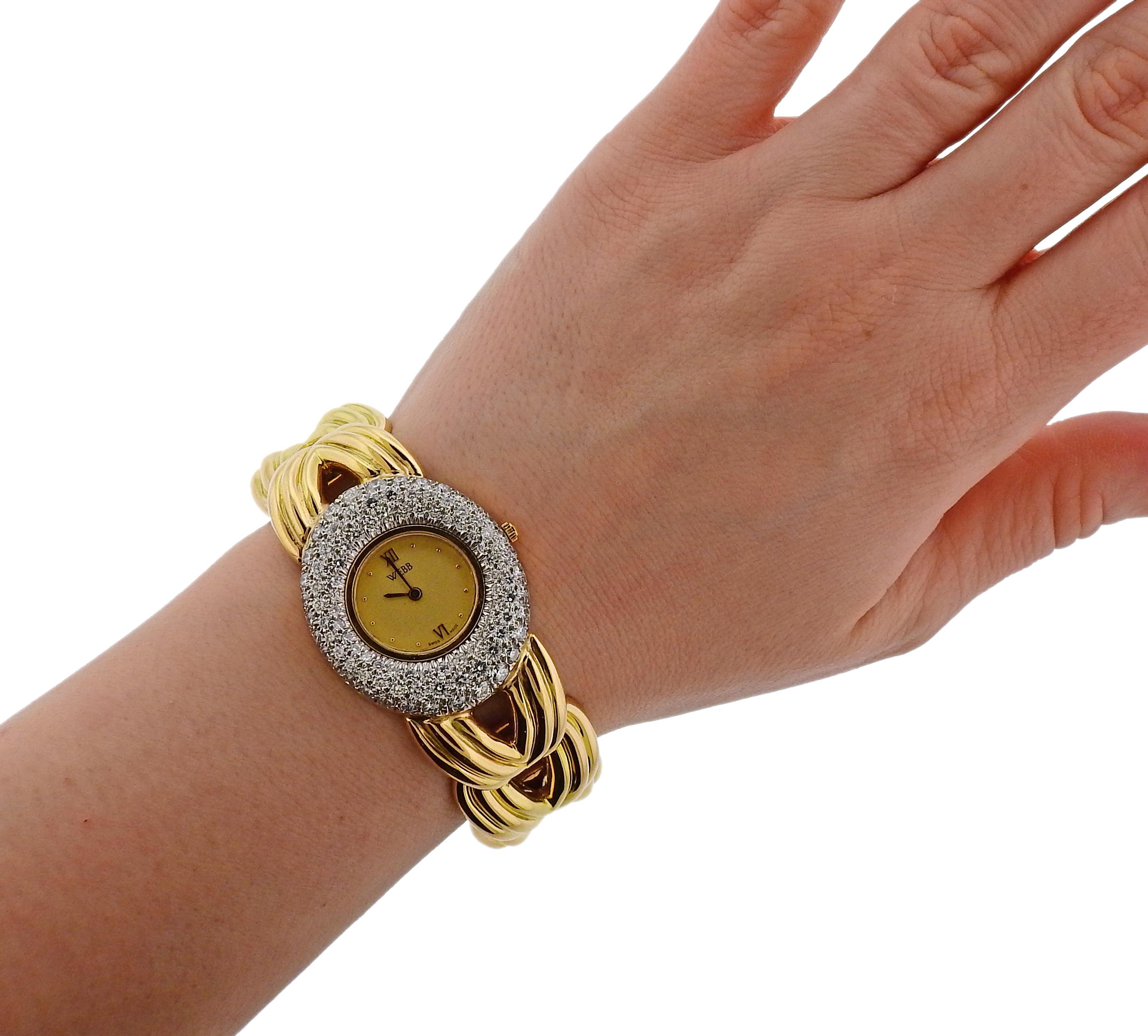 Women's David Webb Diamond Gold Platinum Watch Bracelet For Sale