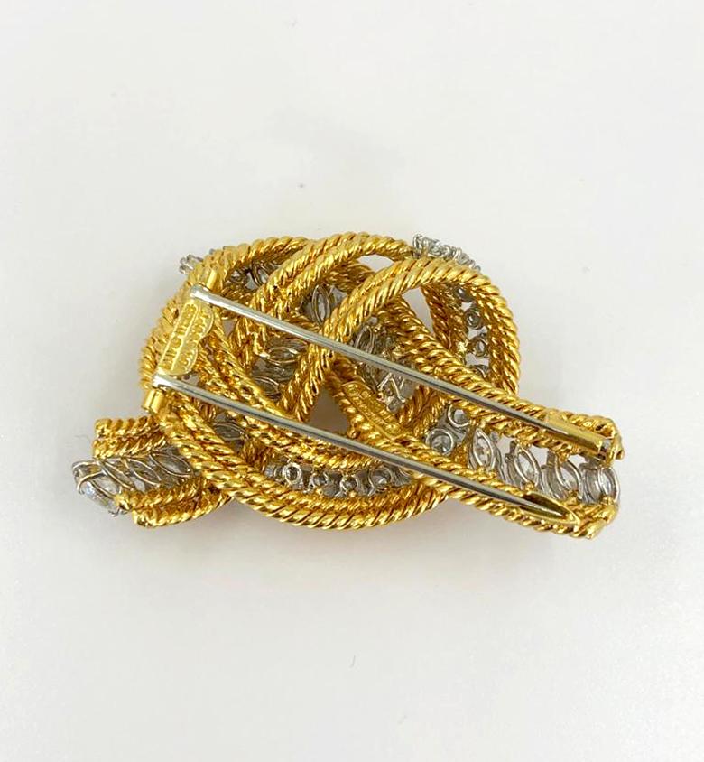 David Webb Diamond Gold Rope Knot Pin In Good Condition For Sale In New York, NY