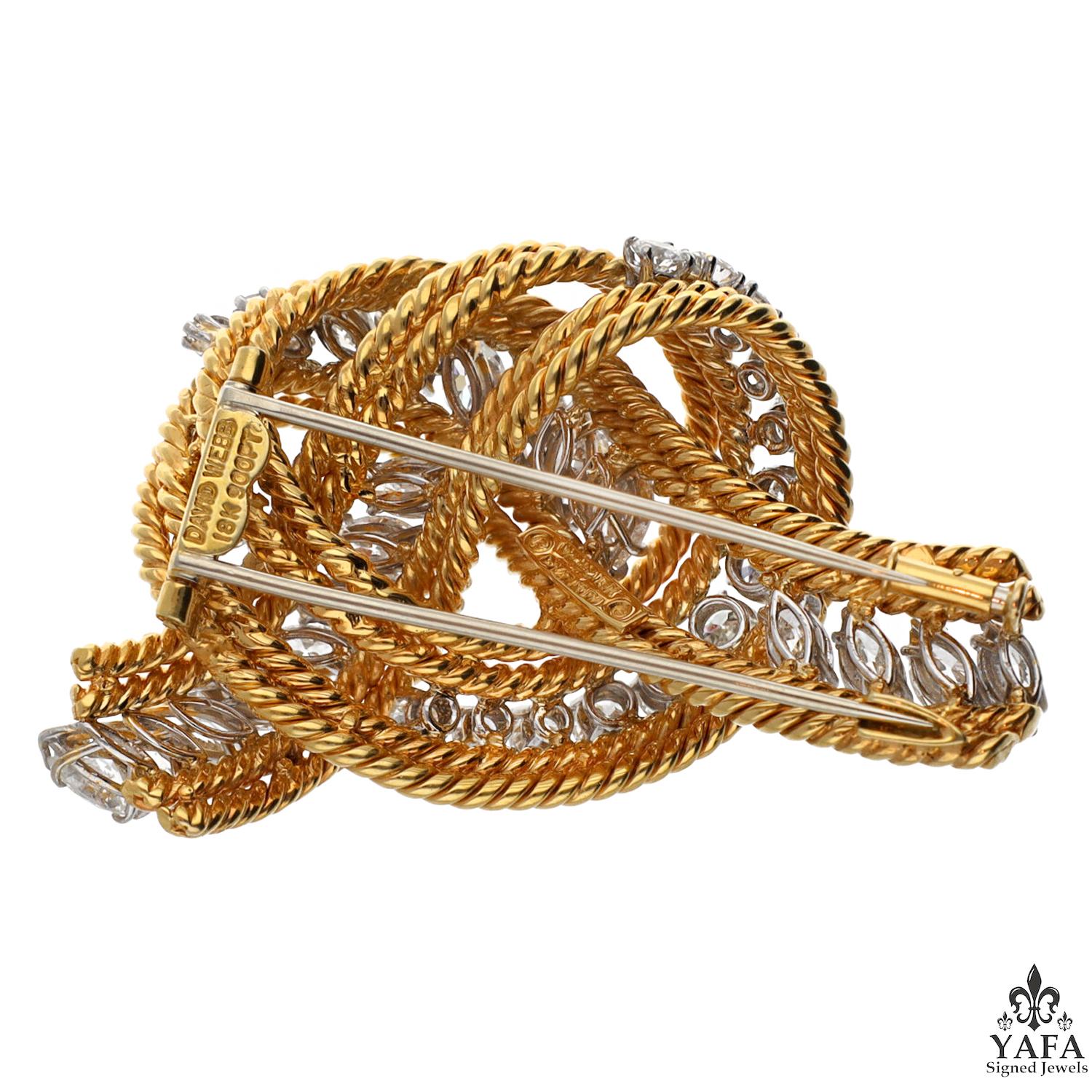 Round Cut David Webb Diamond Gold Rope Knot Pin For Sale