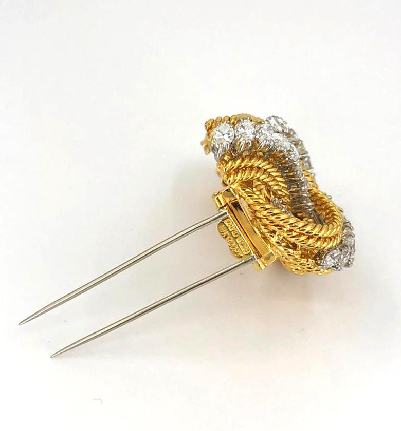 Women's David Webb Diamond Gold Rope Knot Pin For Sale