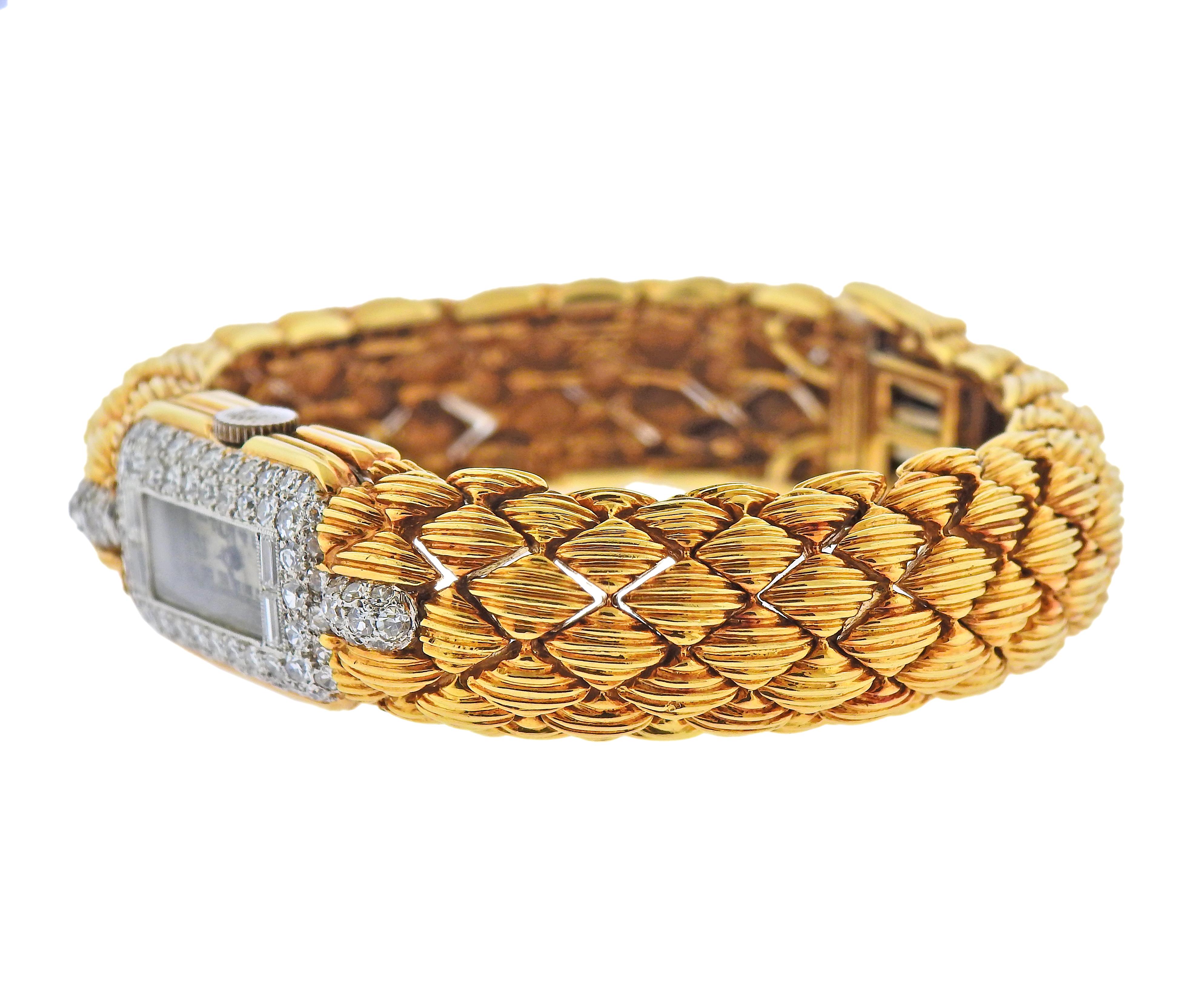Taille ronde David Webb Bracelet de montre en or et diamants en vente