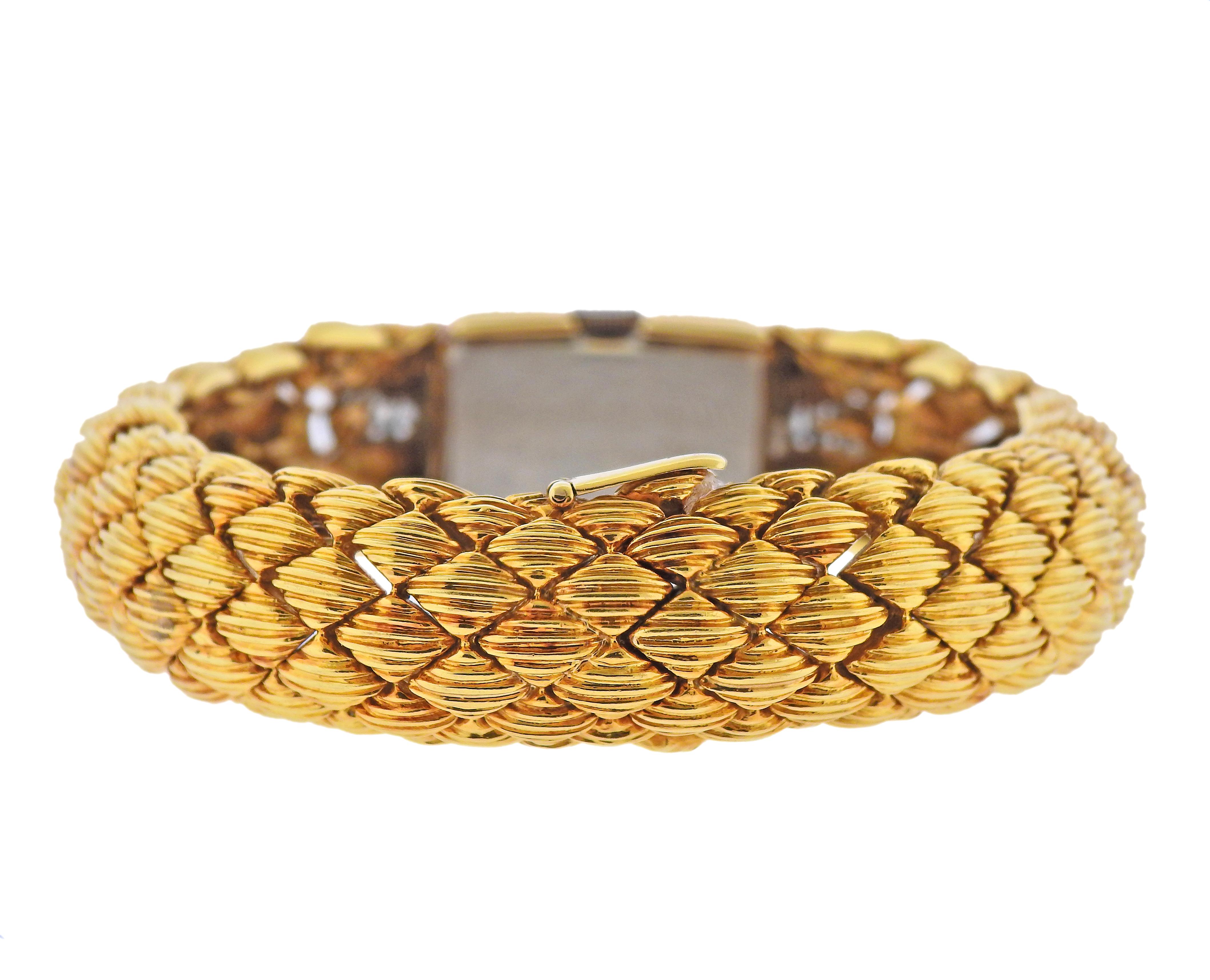 Round Cut David Webb Diamond Gold Watch Bracelet For Sale