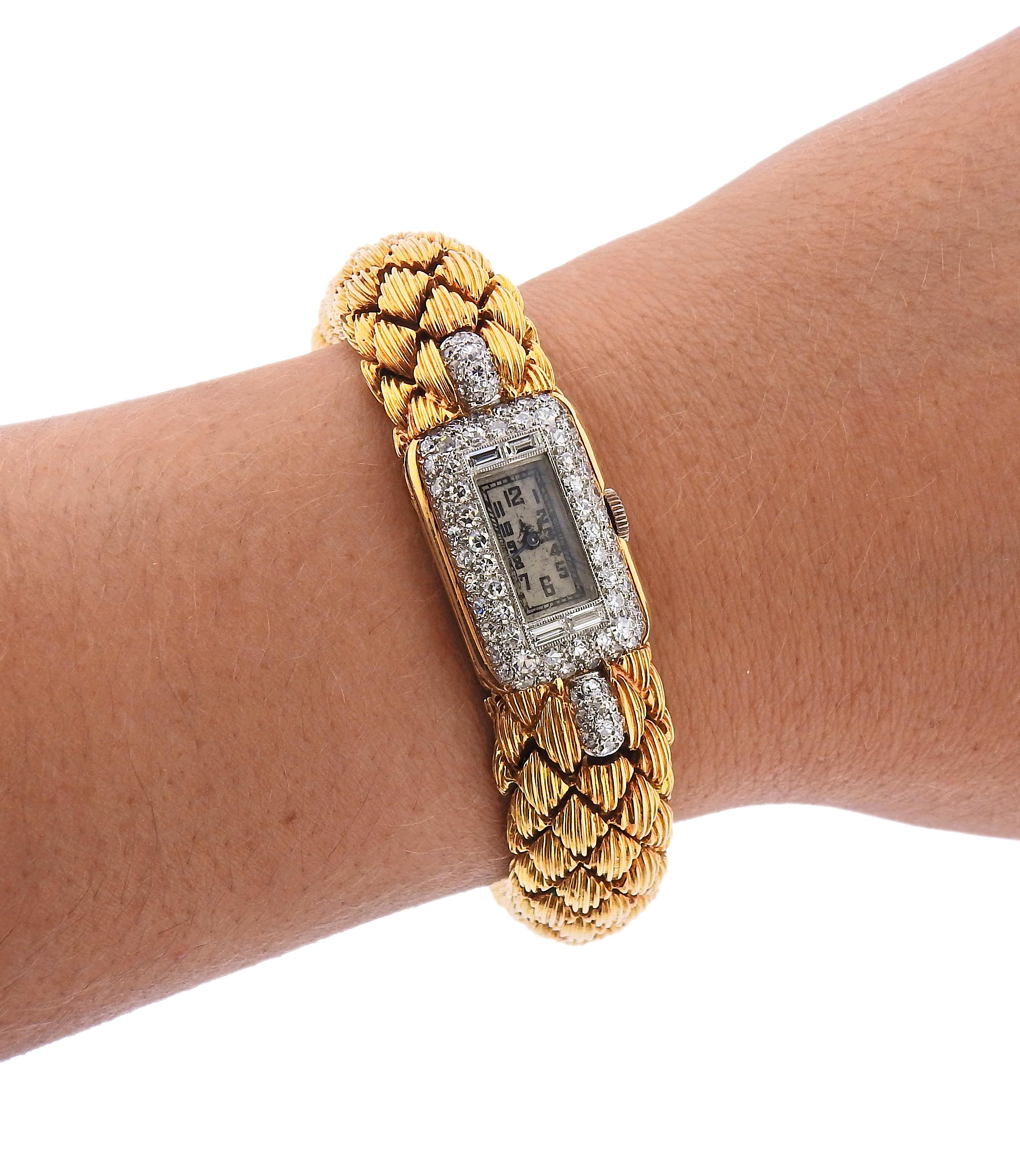 David Webb Diamond Gold Watch Bracelet For Sale 1