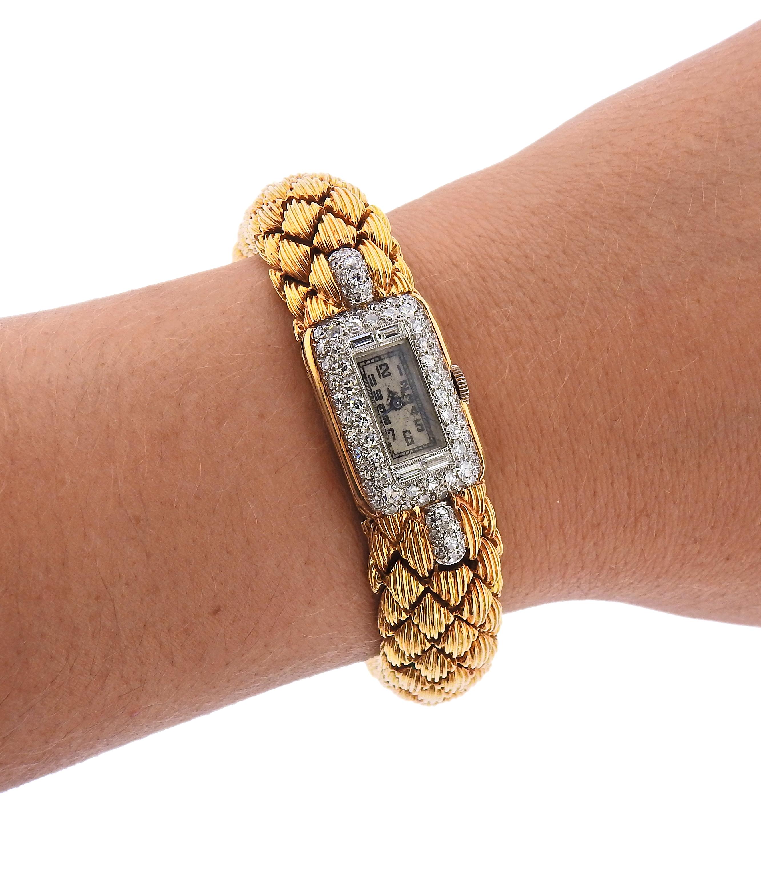 Women's David Webb Diamond Gold Watch Bracelet