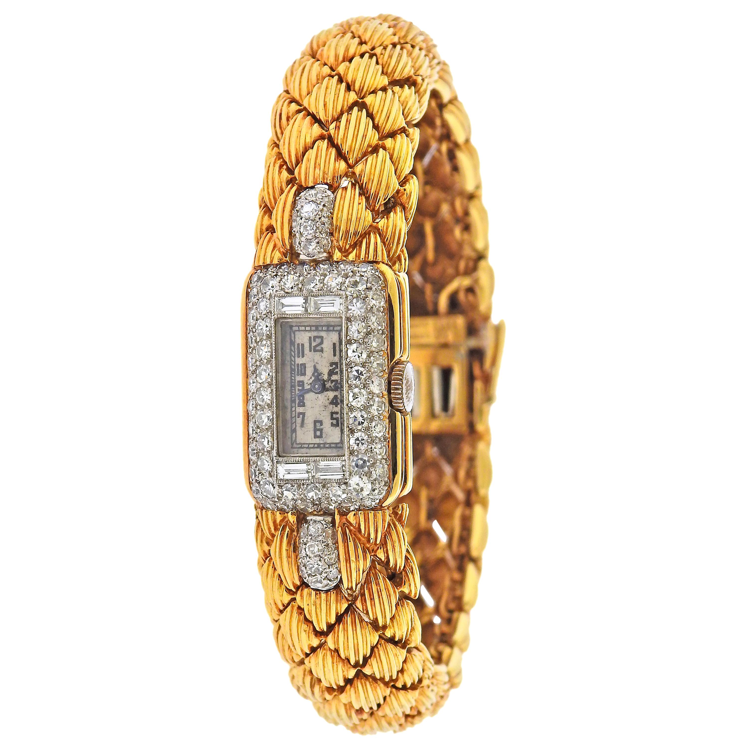 David Webb Diamond Gold Watch Bracelet