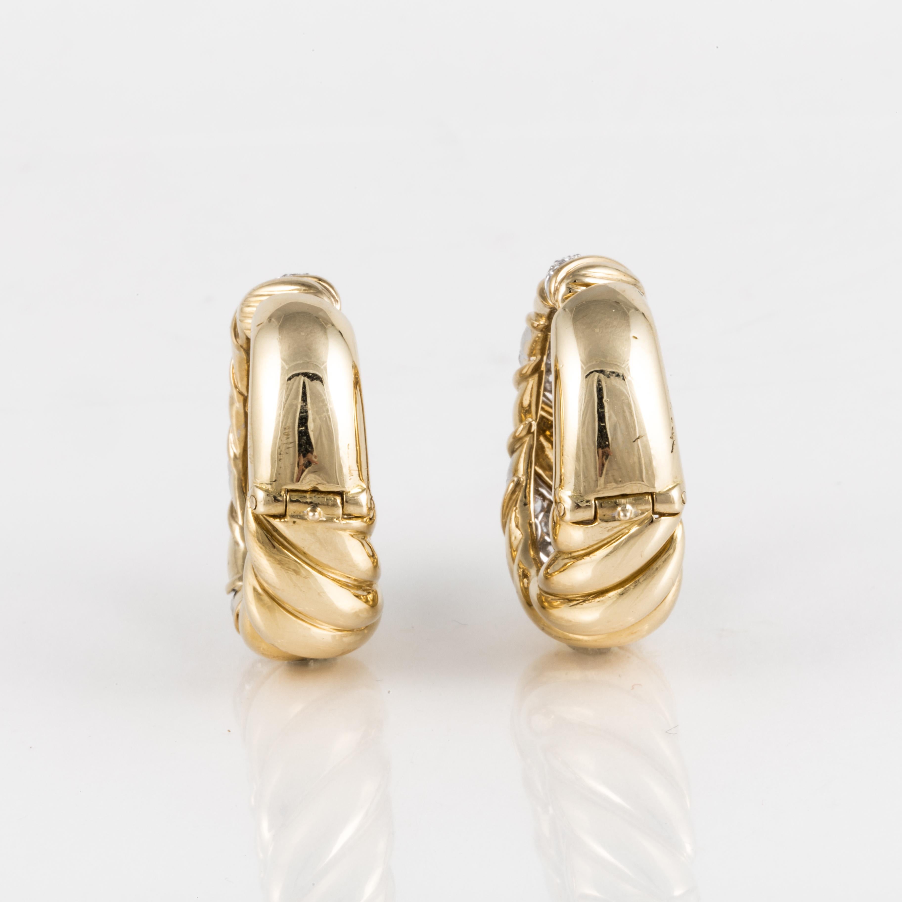 Round Cut David Webb Hoop Earrings with Diamonds in 18K Gold For Sale