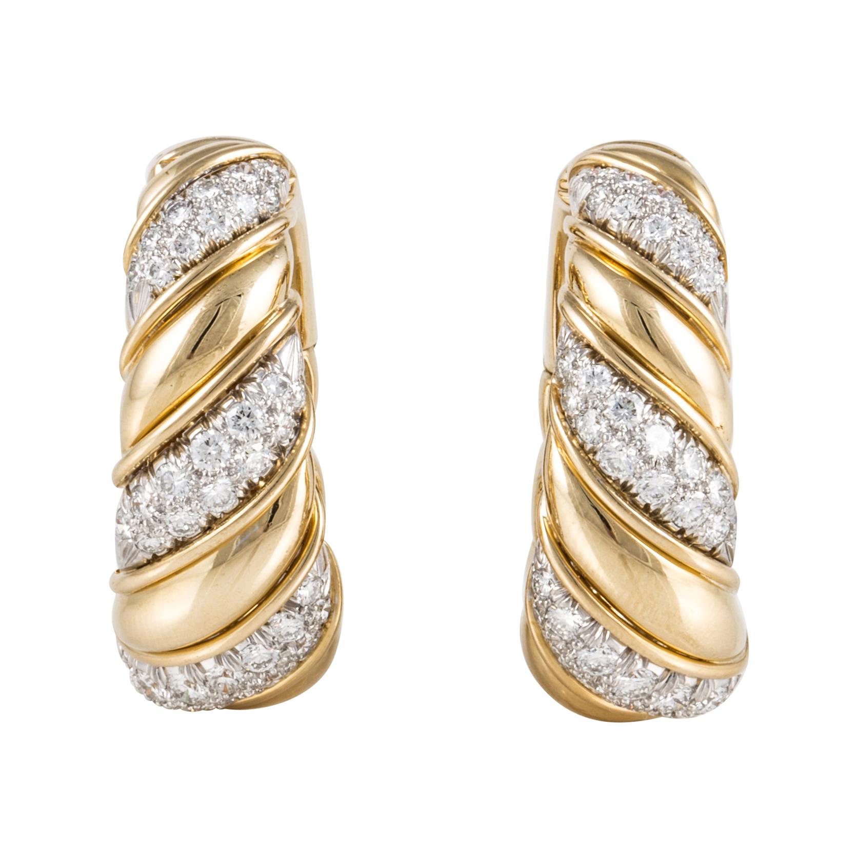 David Webb Hoop Earrings with Diamonds in 18K Gold For Sale