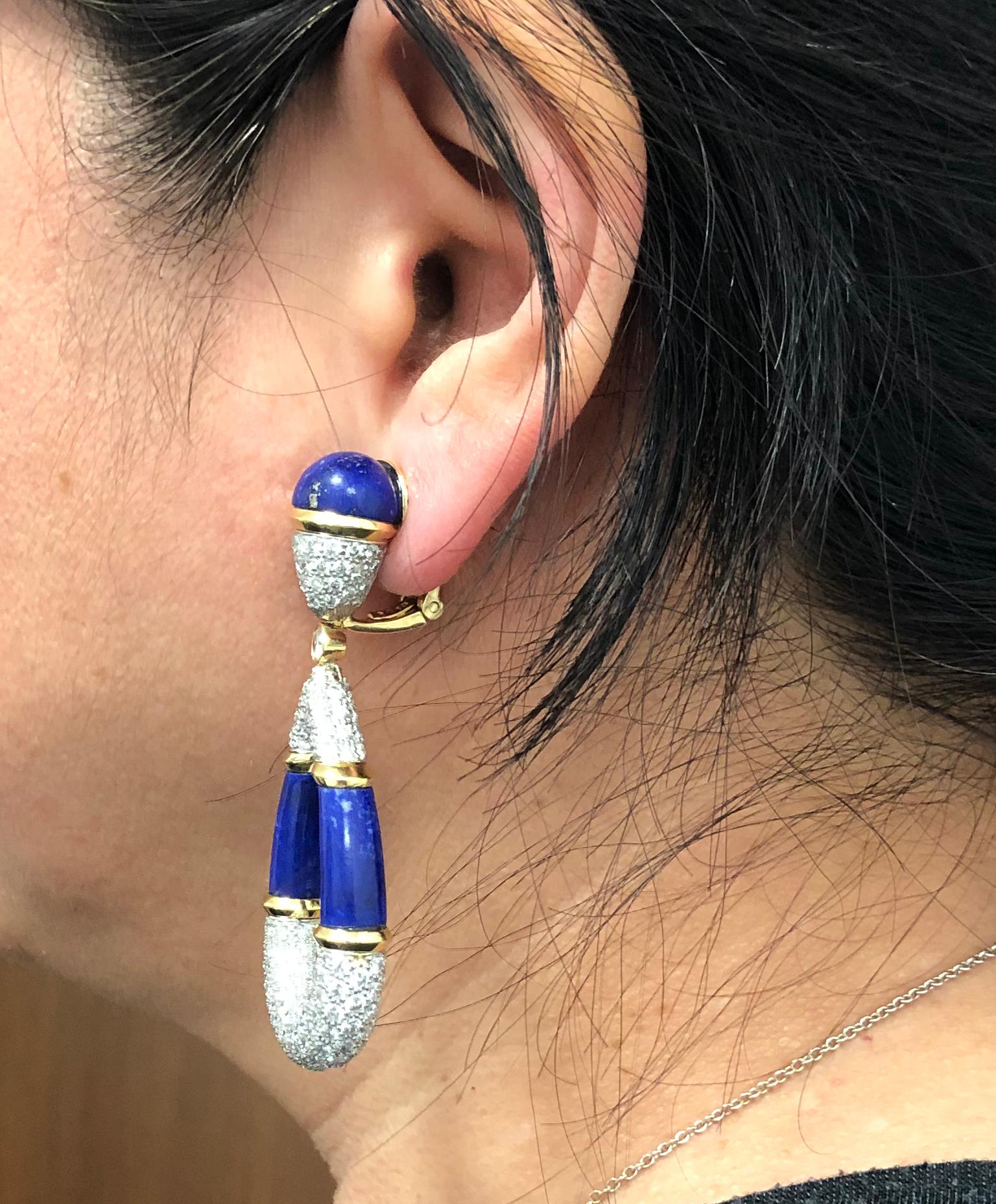 Mixed Cut David Webb Diamond, Lapis Lazuli Earrings