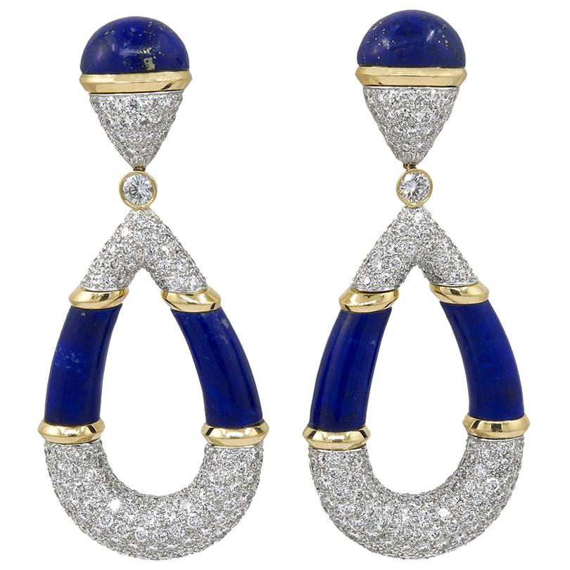 David Webb Diamond, Lapis Lazuli Earrings