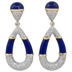 David Webb Boucles d'oreilles en diamants et lapis-lazuli