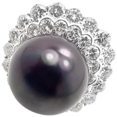 David Webb Diamond Large Tahitian Pearl Platinum Ring