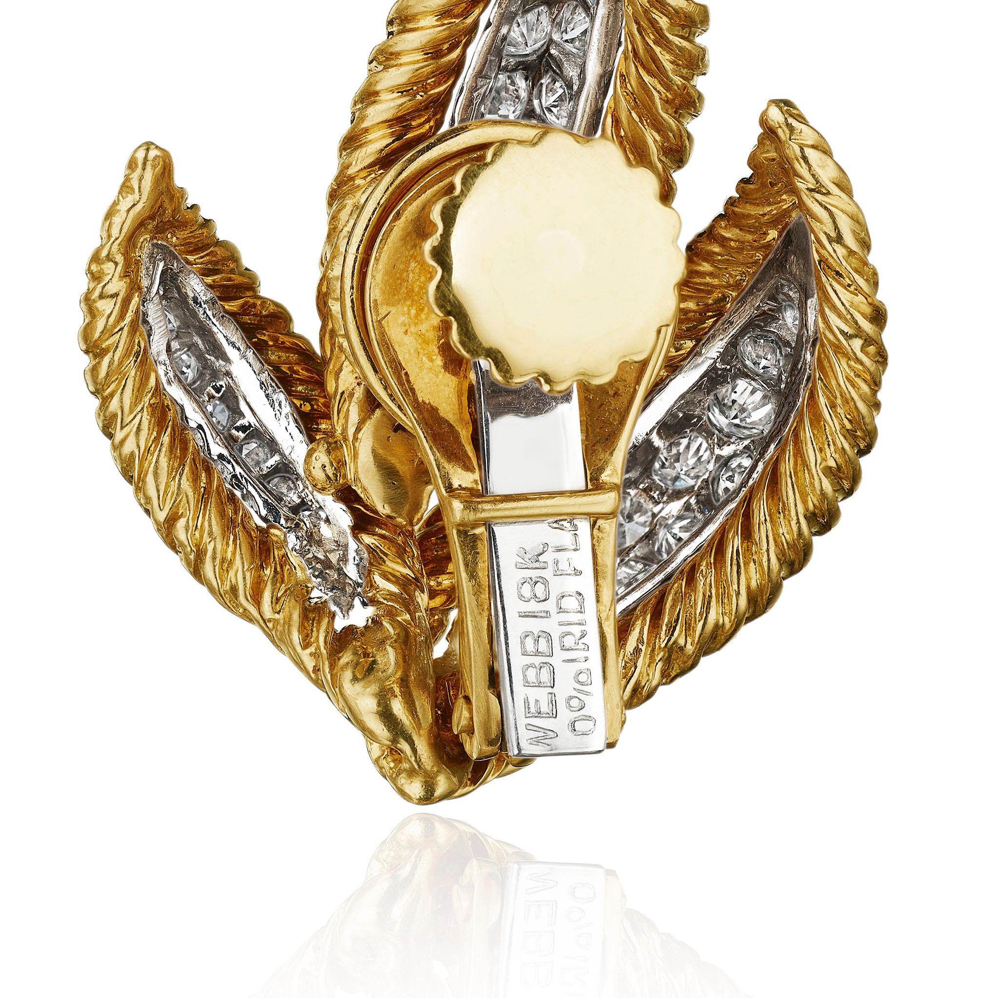 Women's or Men's David Webb Diamond Leaf Earrings For Sale