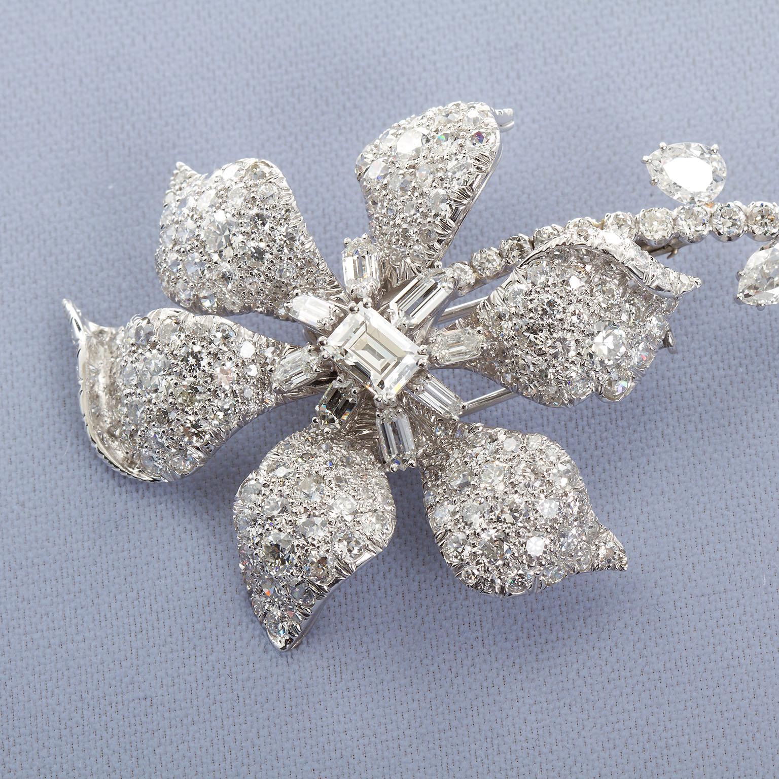 Contemporary David Webb Diamond Long Stem Flower Brooch