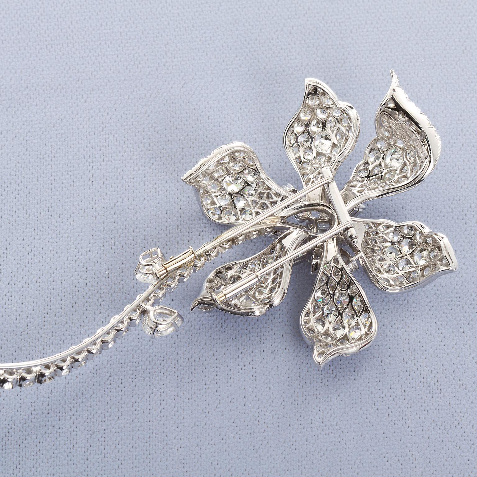 David Webb Diamond Long Stem Flower Brooch 1