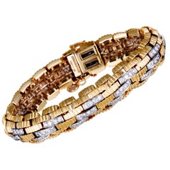 David Webb Diamond Pave Yellow Gold and Platinum Brick Link Bracelet