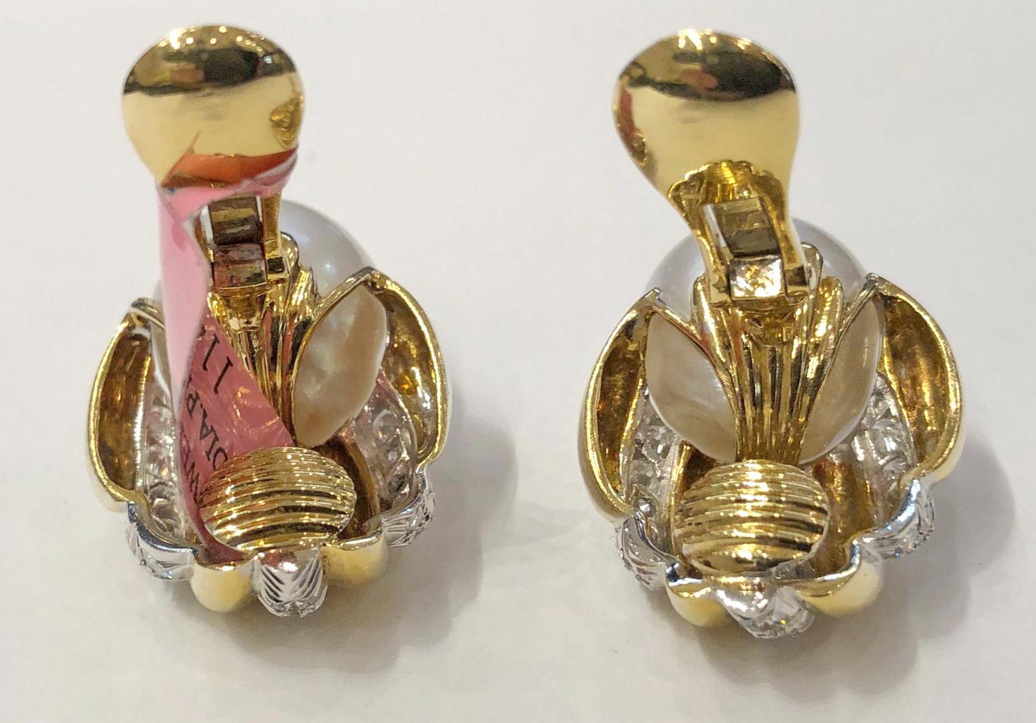 Moderne David Webb, boucles d'oreilles vintage en or, perles et diamants de la collection en vente