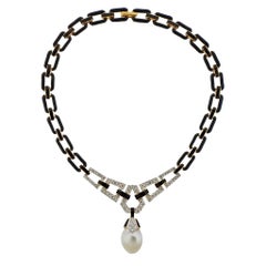 David Webb Diamond Pearl Enamel Platinum Gold Necklace