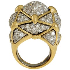 Vintage David Webb, Diamond, Platinum and Gold Geodesic Dome Ring