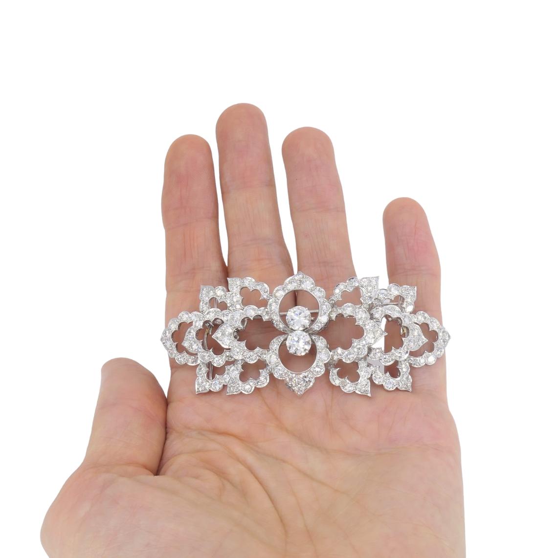 David Webb Diamond Platinum Brooch Floral Design For Sale 5