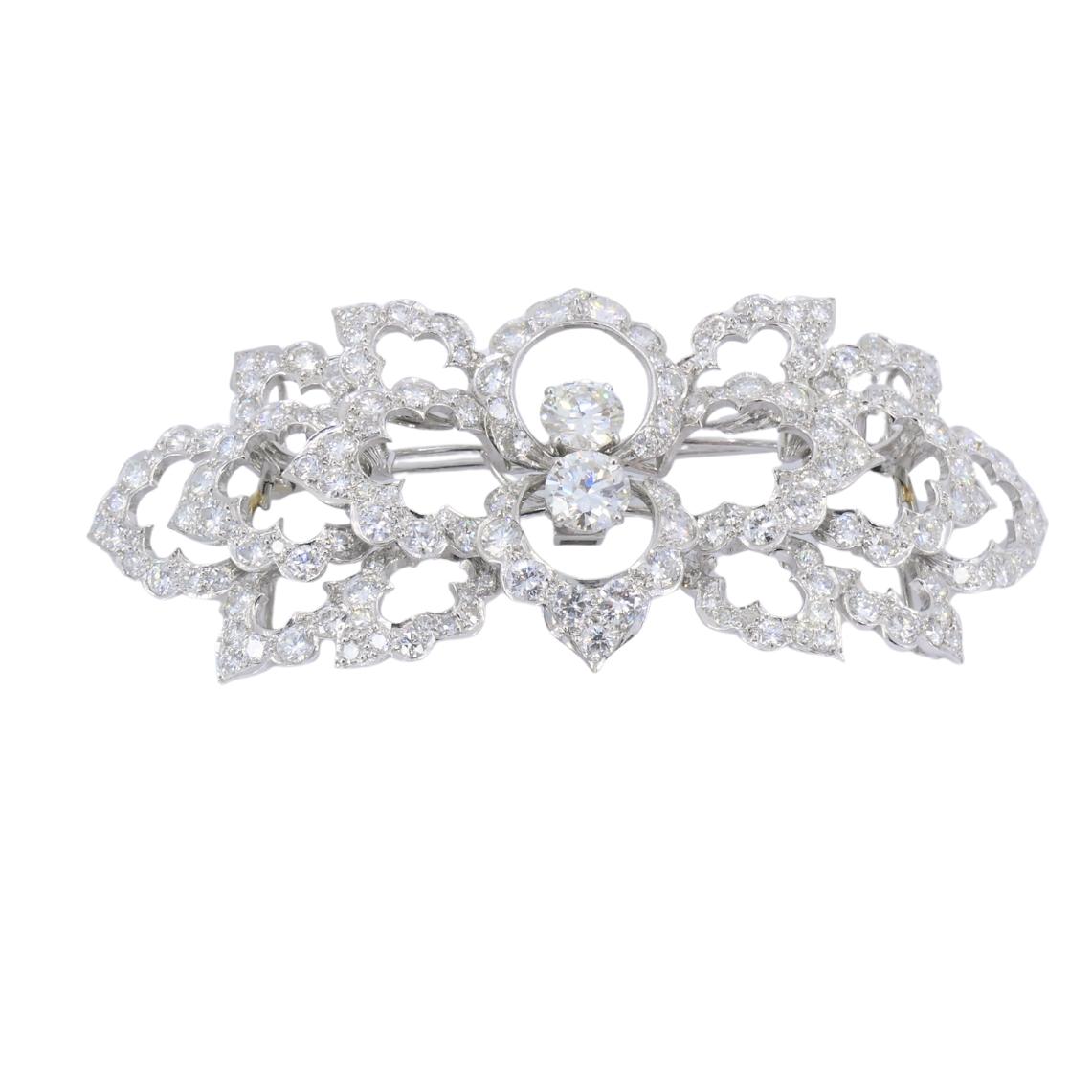 Round Cut David Webb Diamond Platinum Brooch Floral Design For Sale
