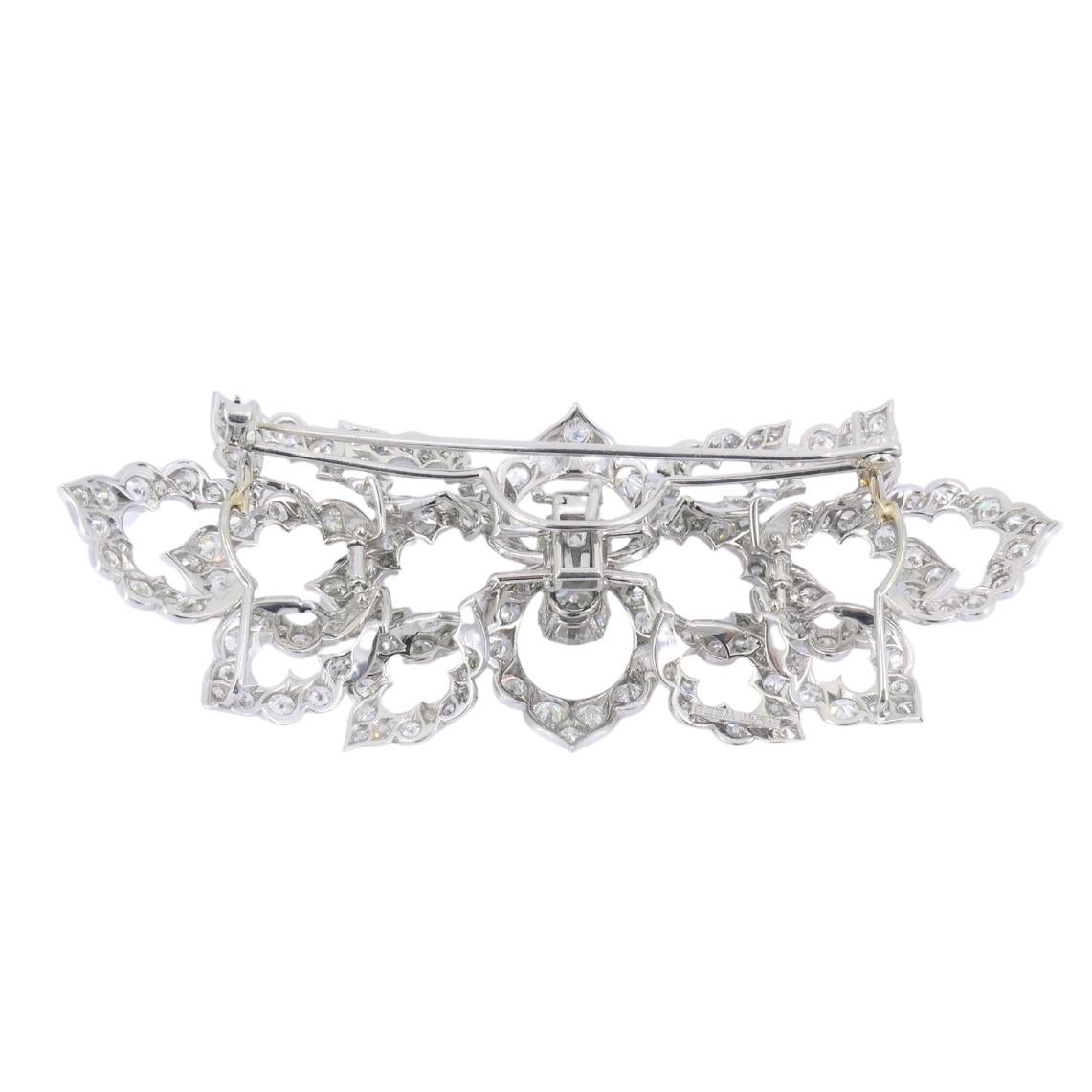 David Webb Diamond Platinum Brooch Floral Design In Excellent Condition For Sale In Beverly Hills, CA