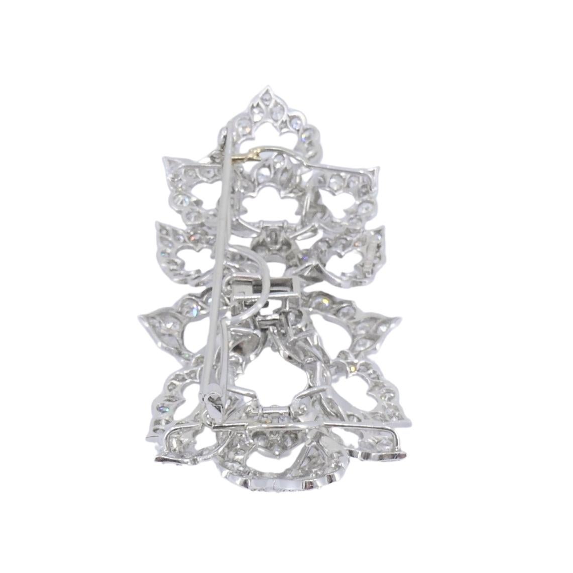 David Webb Diamond Platinum Brooch Floral Design For Sale 2