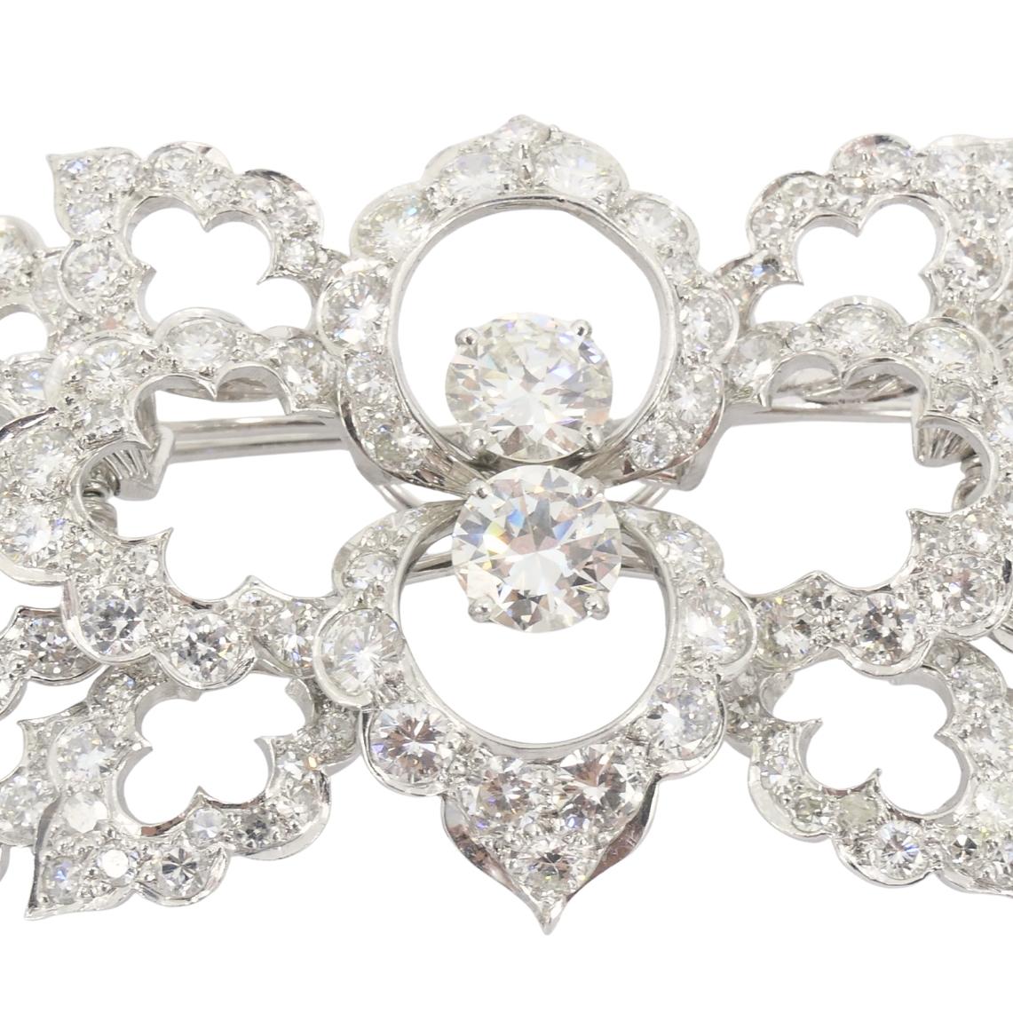 David Webb Diamond Platinum Brooch Floral Design For Sale 3