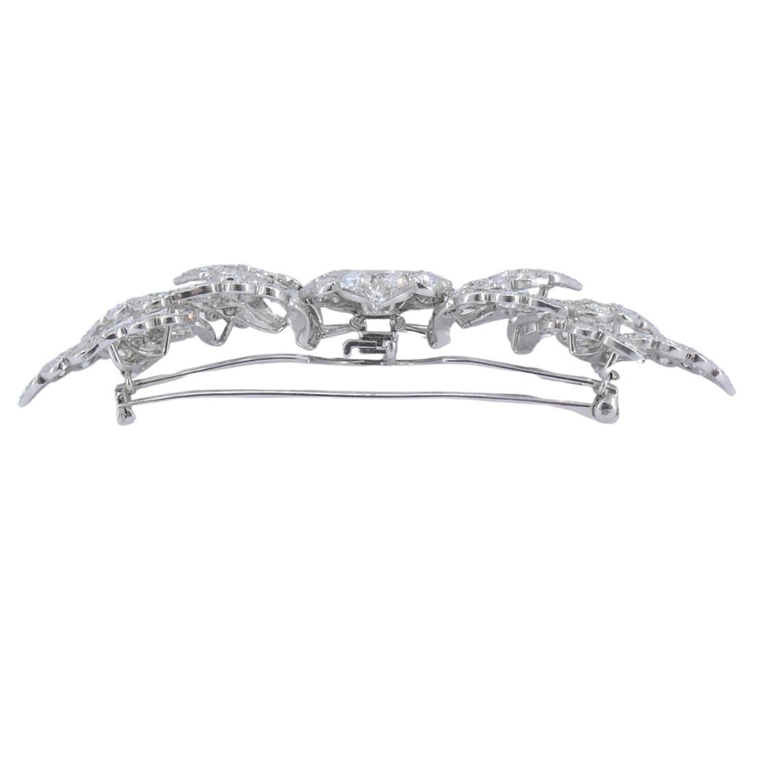 David Webb Diamond Platinum Brooch Floral Design For Sale 4