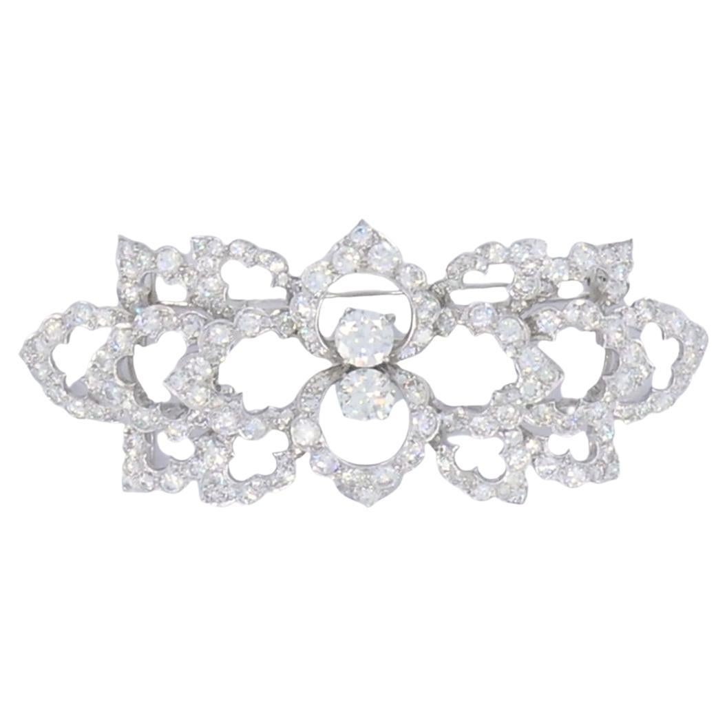 David Webb Diamond Platinum Brooch Floral Design For Sale