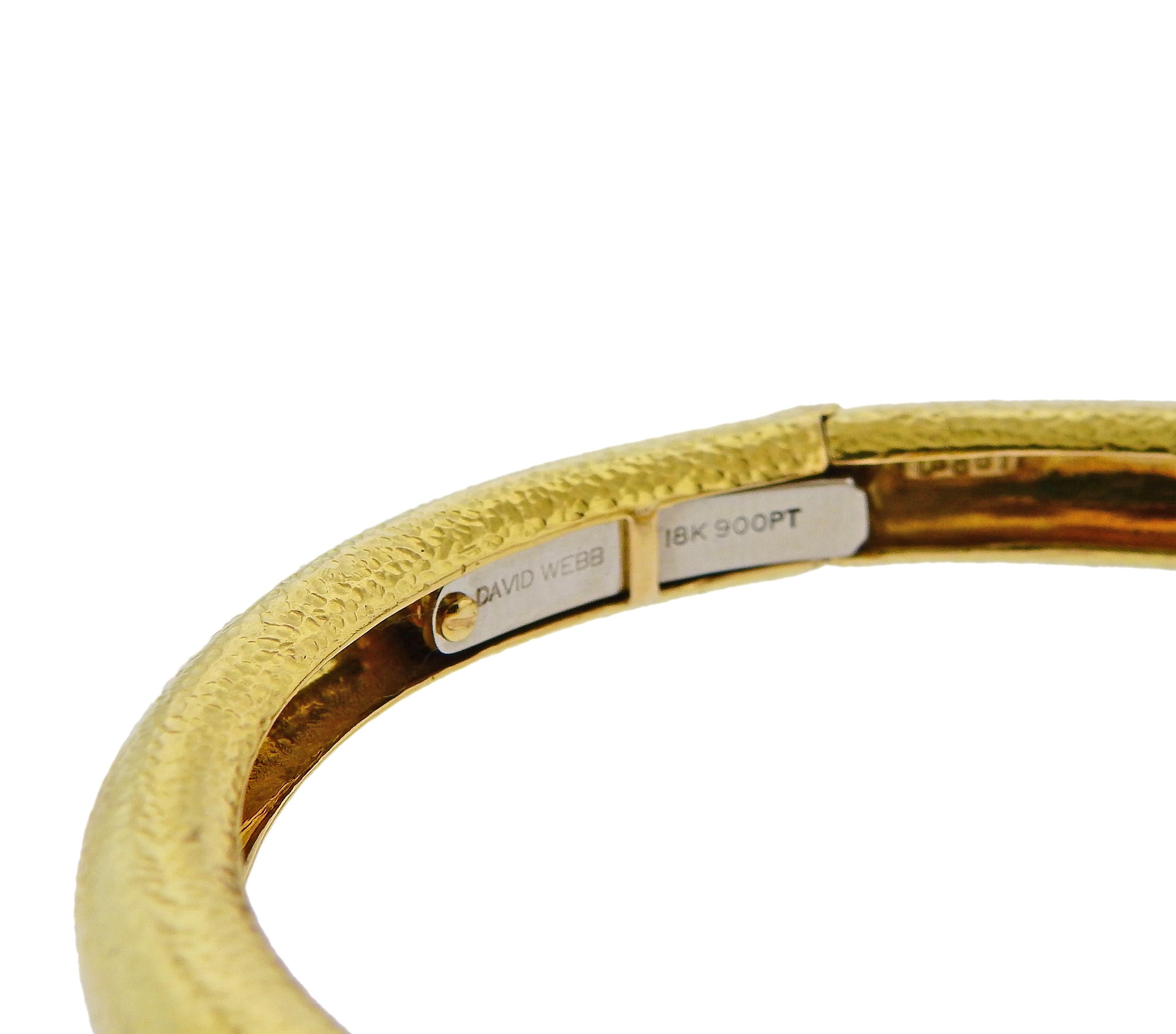 Women's David Webb Diamond Platinum Hammered Gold Crossover Bangle Bracelet