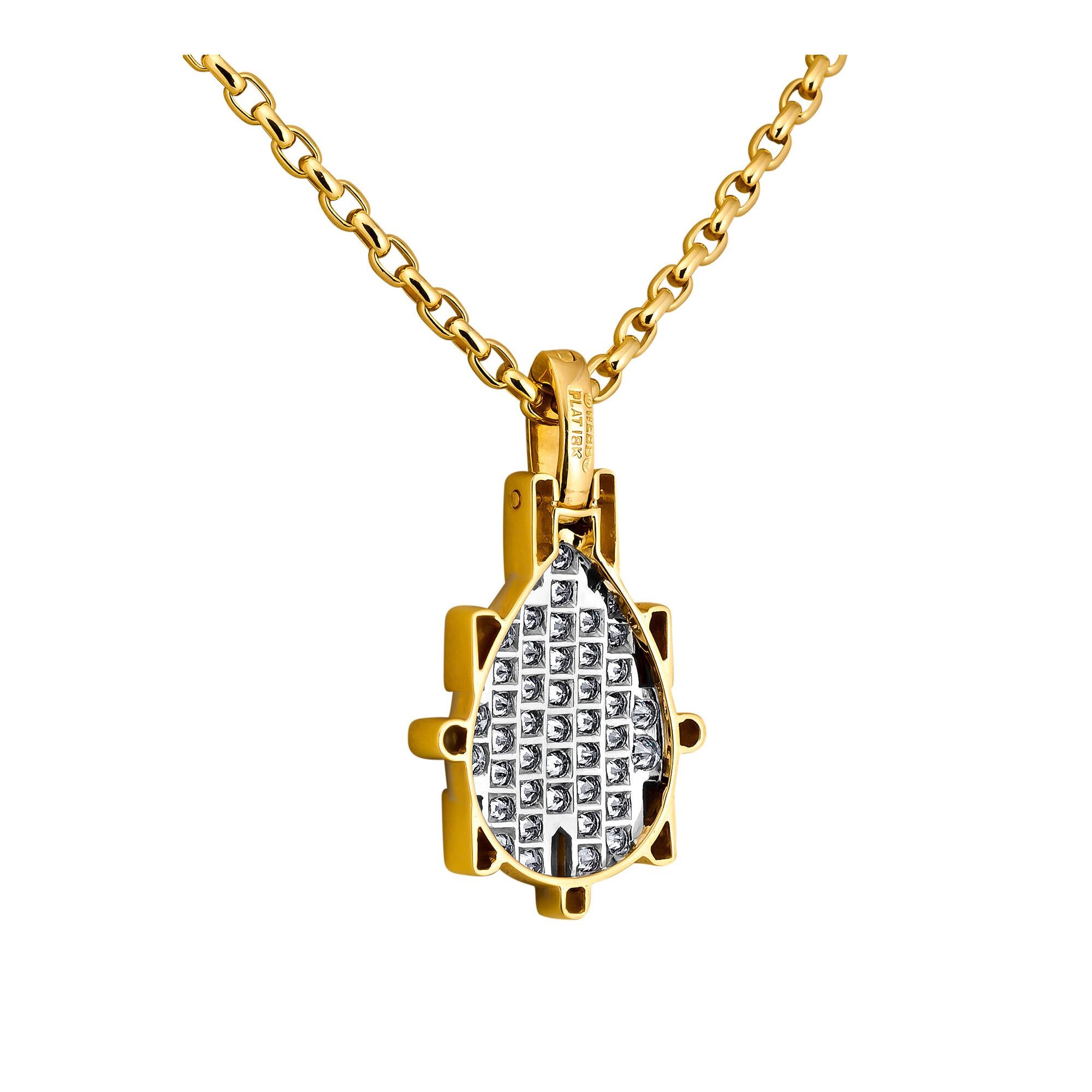 David Webb Diamond Platinum Vintage Gold Pendant Necklace In Excellent Condition In Greenwich, CT