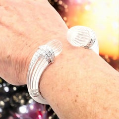 David Webb Diamond Rock Crystal White Gold Platinum Bangle Bracelet