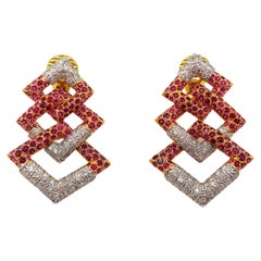 David Webb Diamond Ruby 18K Rose Gold Platinum Earrings
