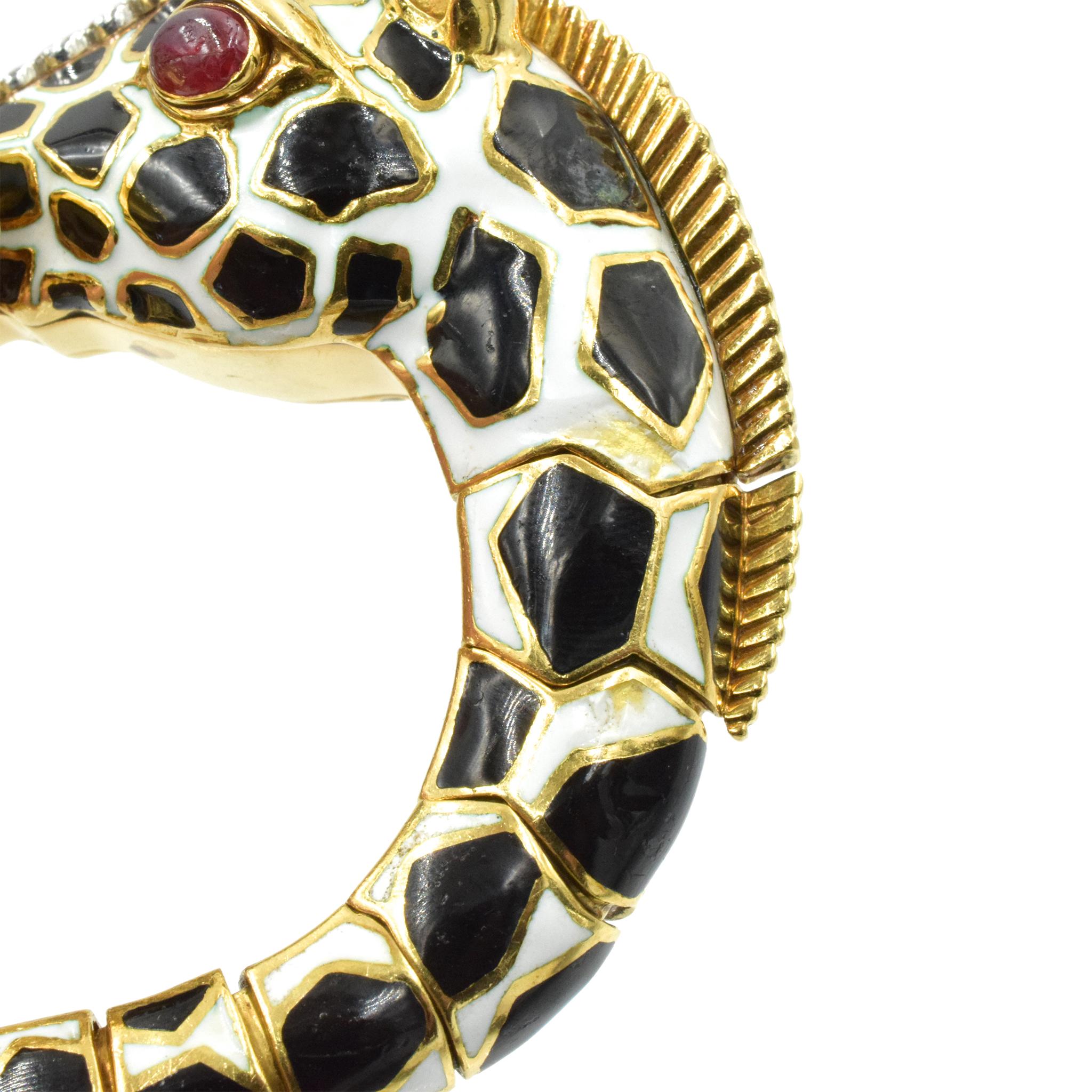 Women's or Men's David Webb Diamond, Ruby and Enamel Giraffe Bracelet