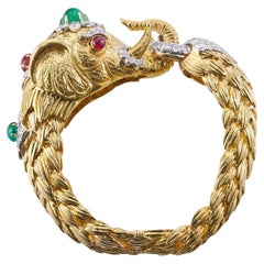 David Webb Diamond Ruby Emerald Platinum Gold Elephant Bracelet