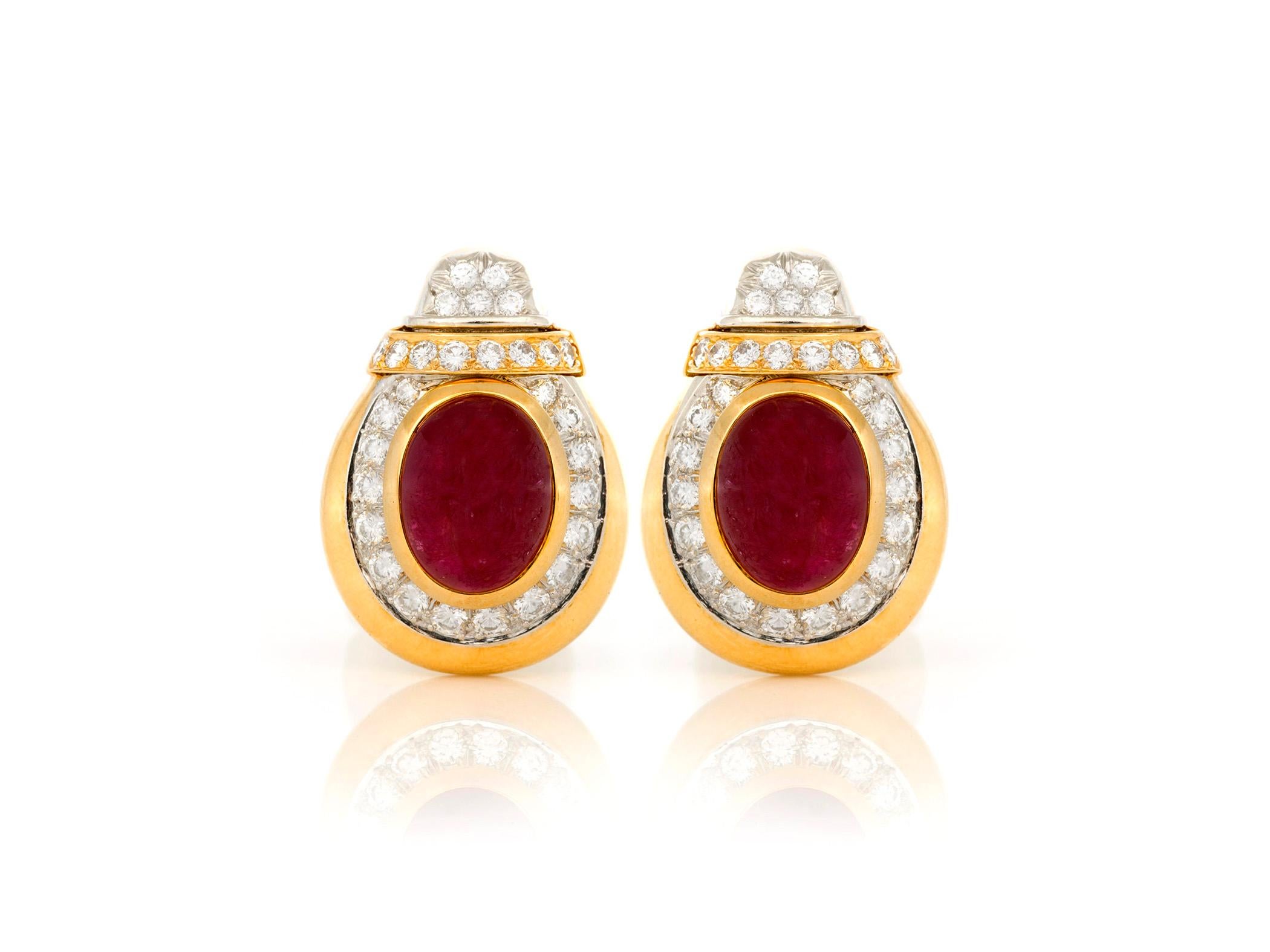 David Webb Diamond Ruby Gold Earrings and Ring 1