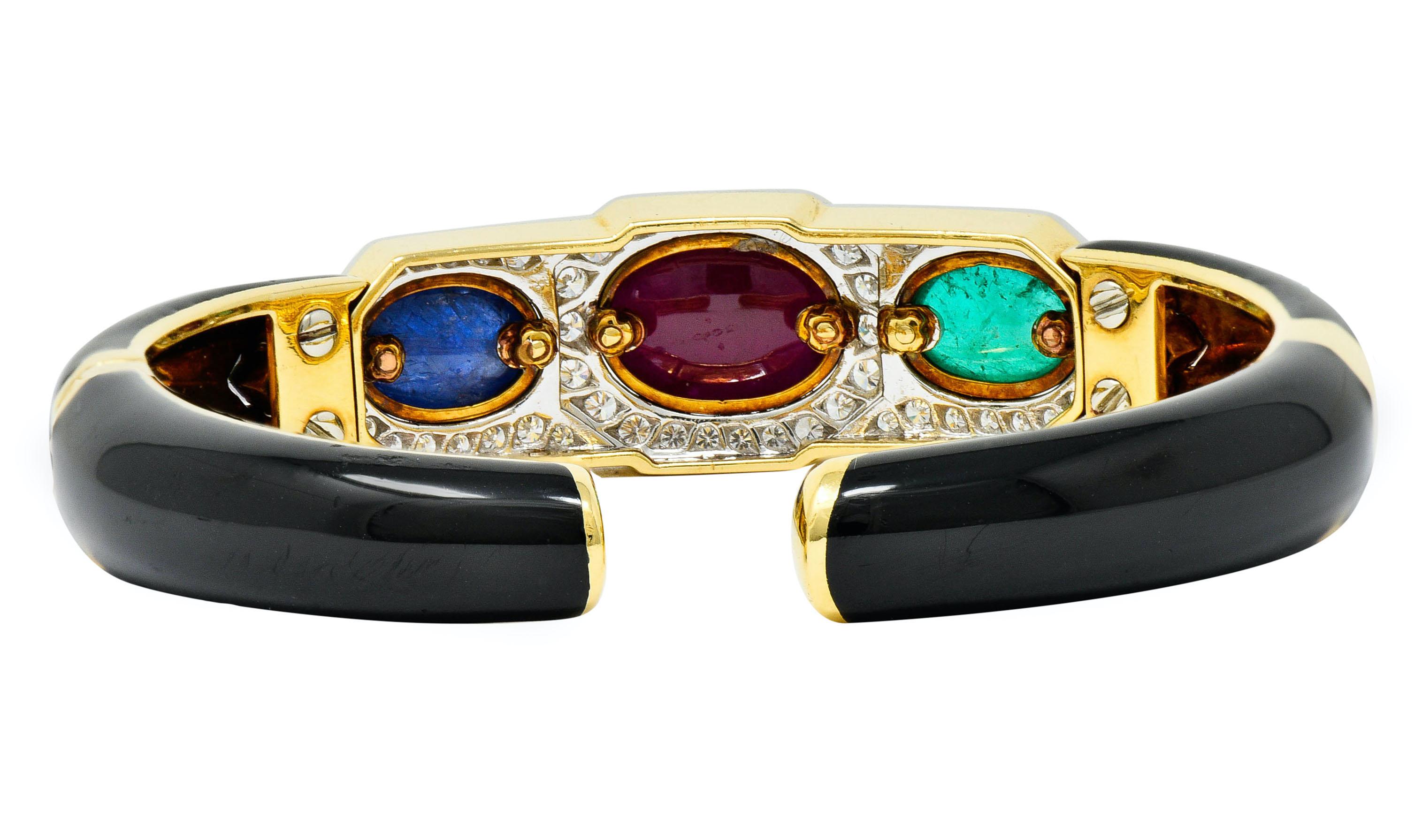 David Webb Diamond Ruby Sapphire Emerald Enamel Platinum 18 Karat Bracelet In Excellent Condition In Philadelphia, PA