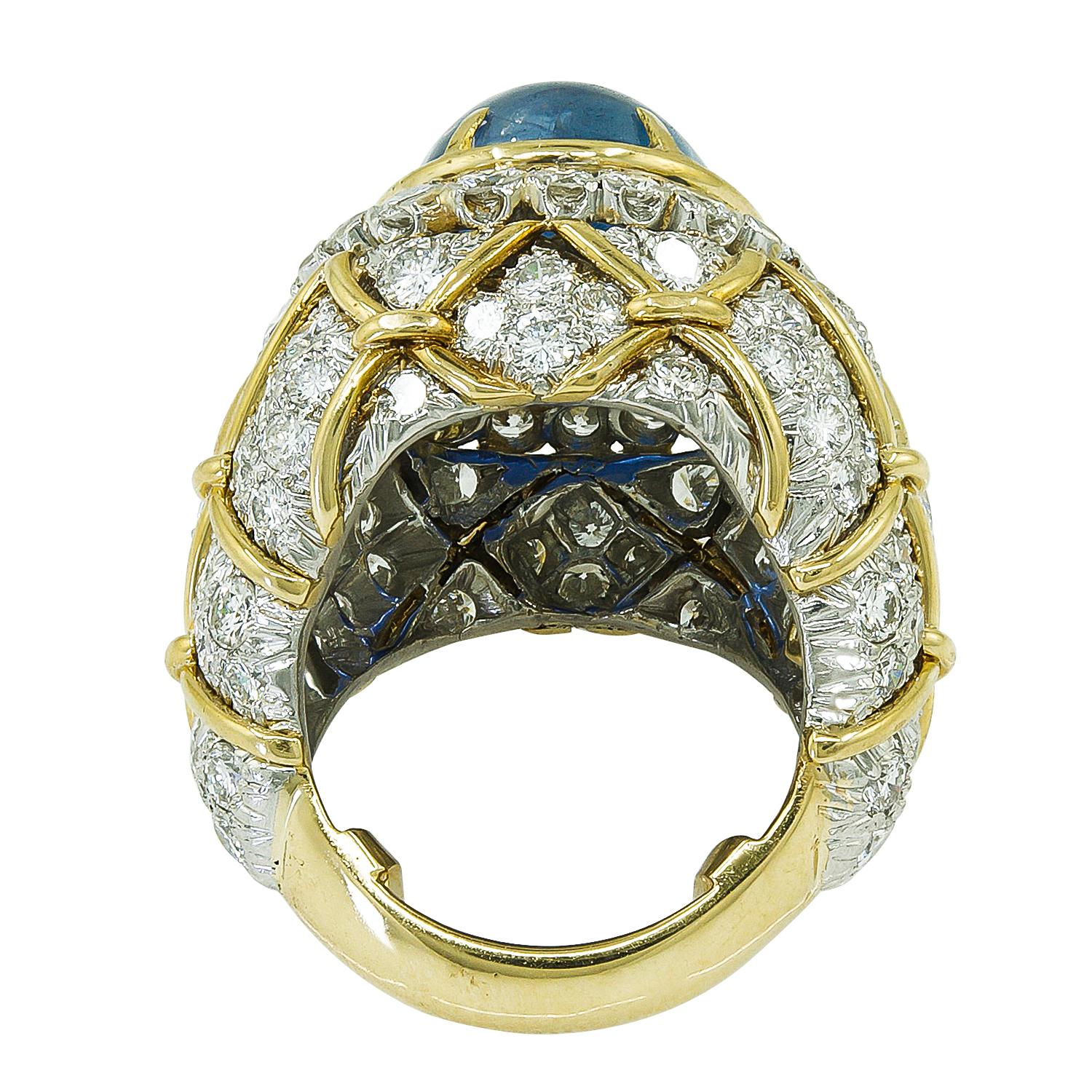 Cabochon David Webb  Vintage 20.19 Carats AGL Certificate Sapphire Diamond Ring For Sale