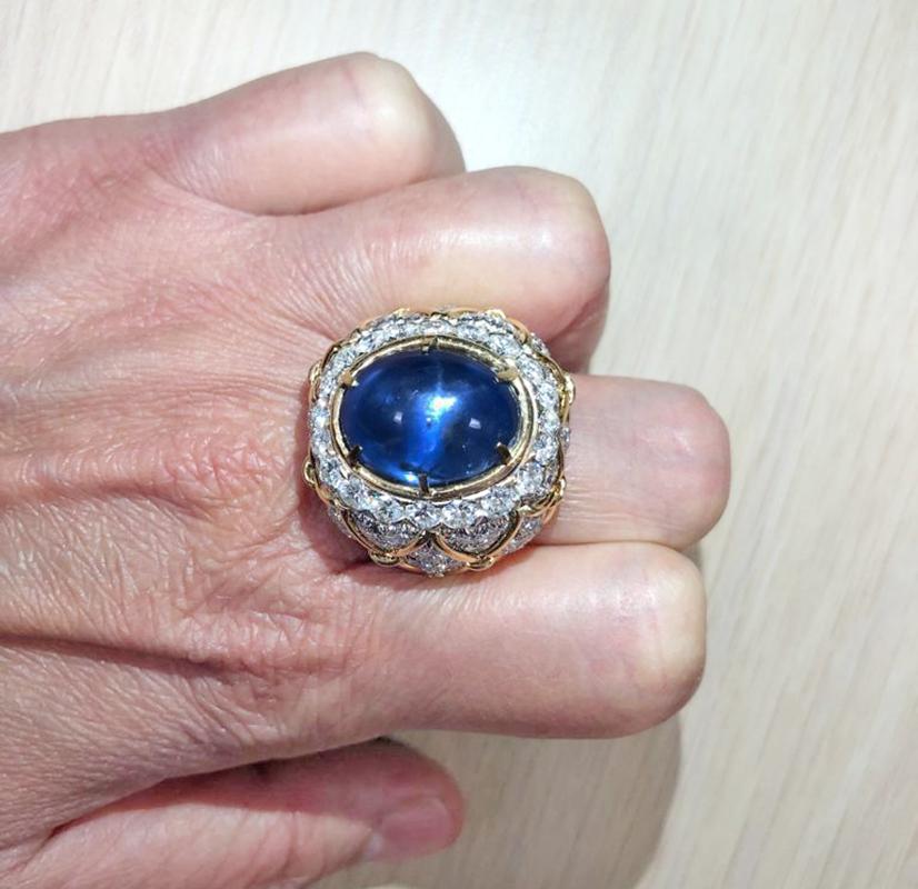 David Webb  Vintage 20.19 Carats AGL Certificate Sapphire Diamond Ring In Excellent Condition For Sale In New York, NY