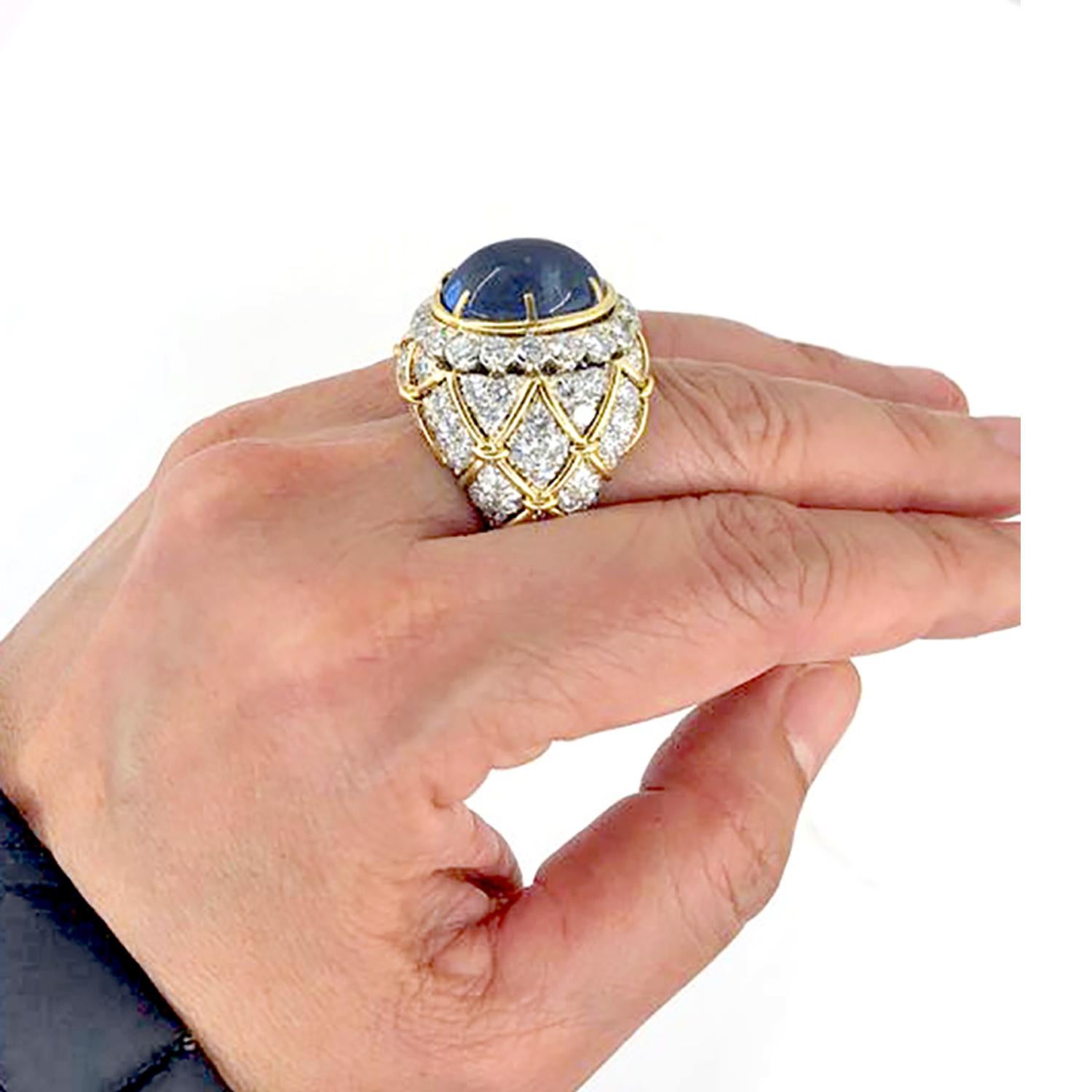 Women's David Webb  Vintage 20.19 Carats AGL Certificate Sapphire Diamond Ring For Sale