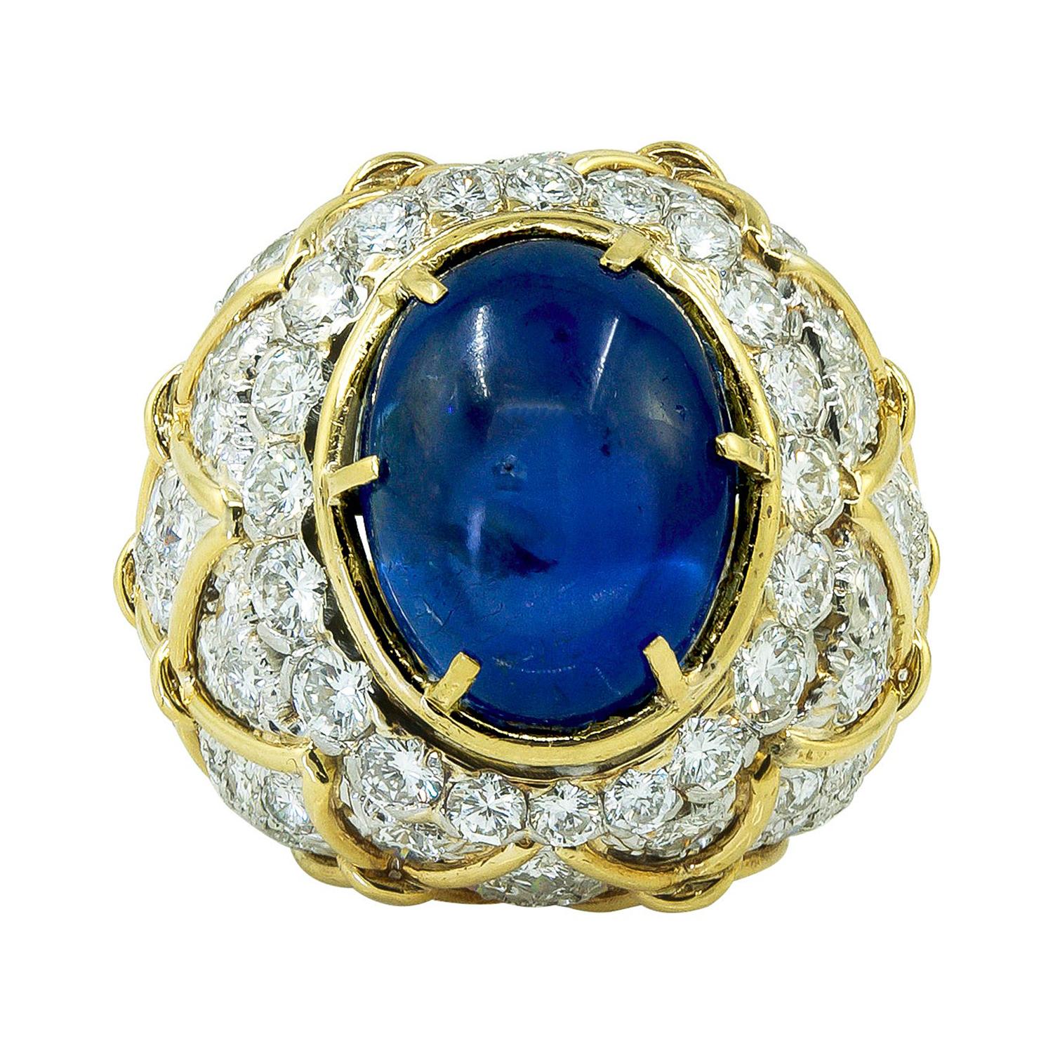 David Webb  Vintage 20.19 Carats AGL Certificate Sapphire Diamond Ring For Sale