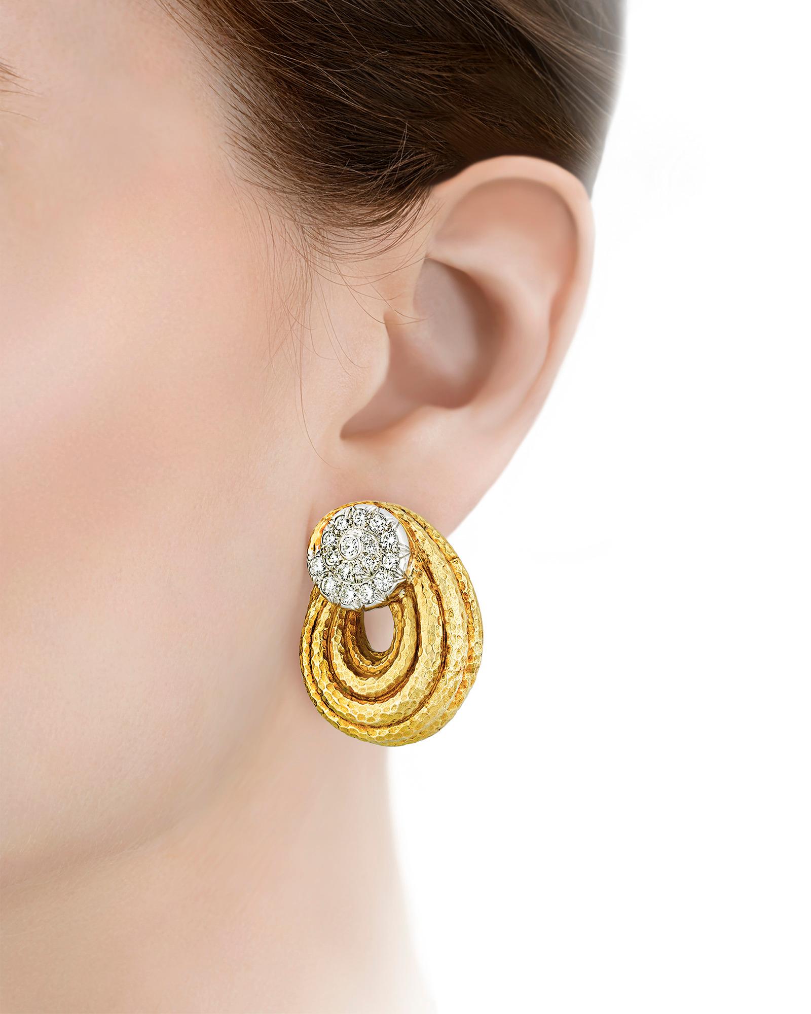 Retro David Webb Diamond Swirl Earrings