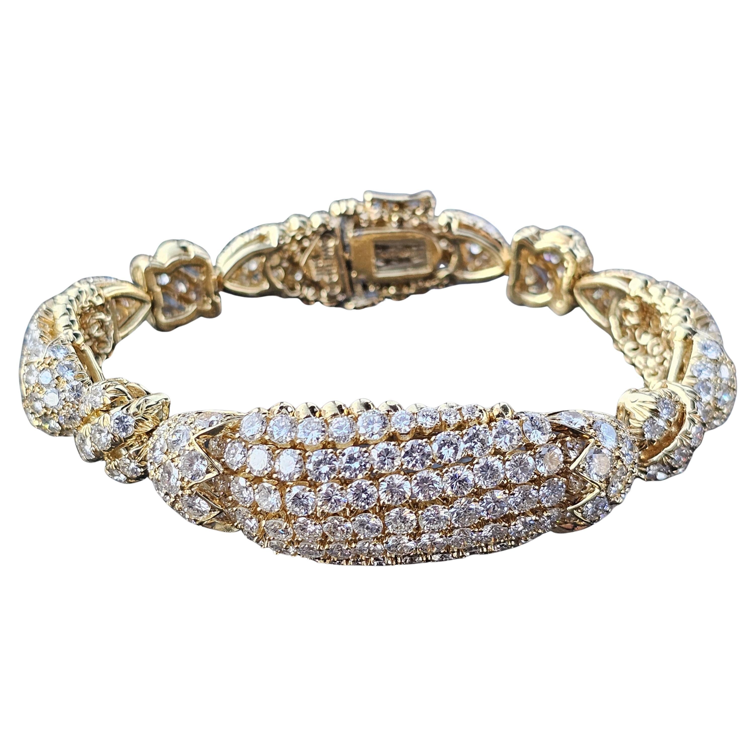 David Webb Diamond Tennis Bracelet 18k Yellow Gold ~19.3ctw 45g Semi Flex Bangle en vente