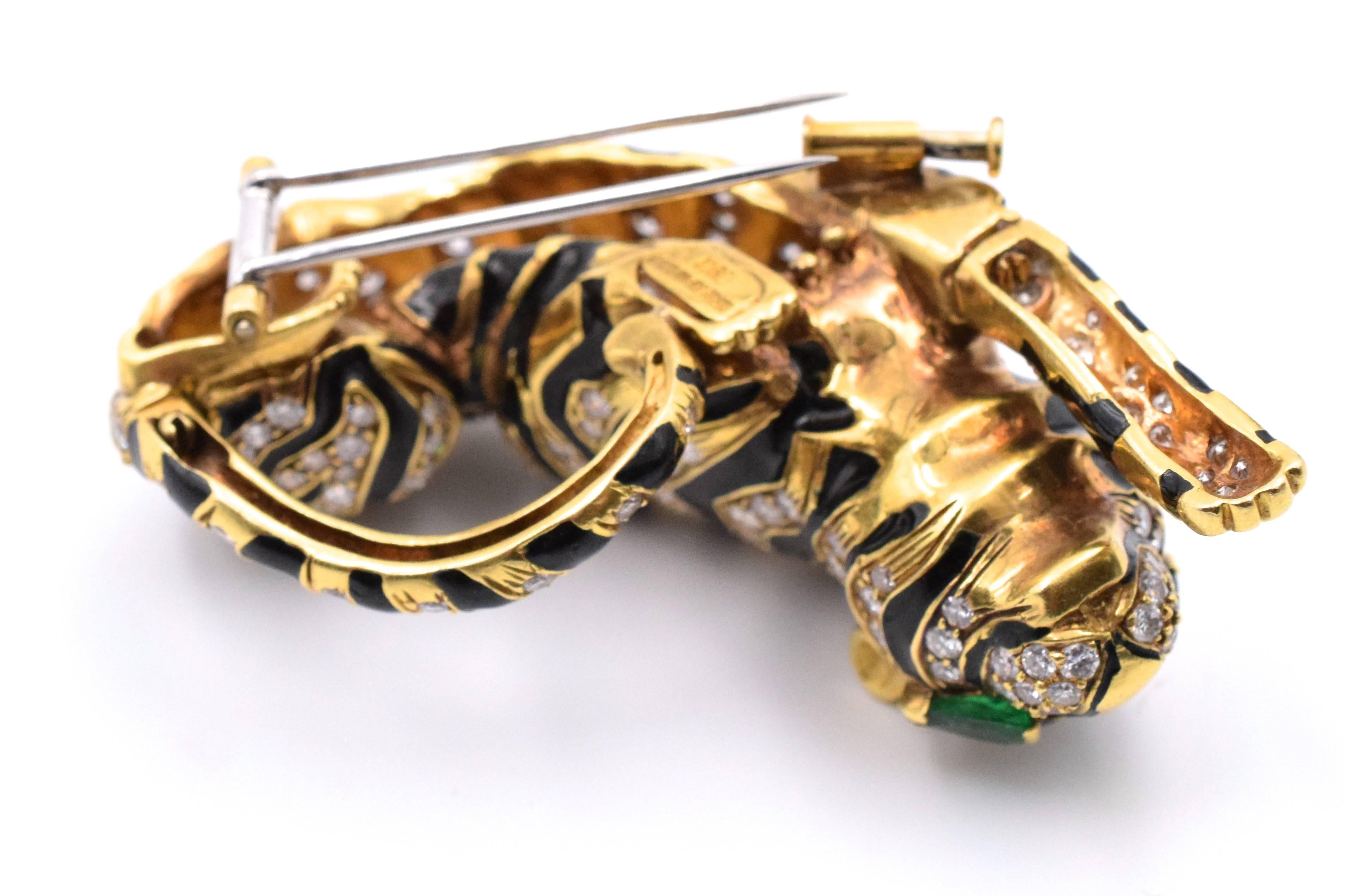 Women's David Webb Diamond Tiger Brooch For Sale