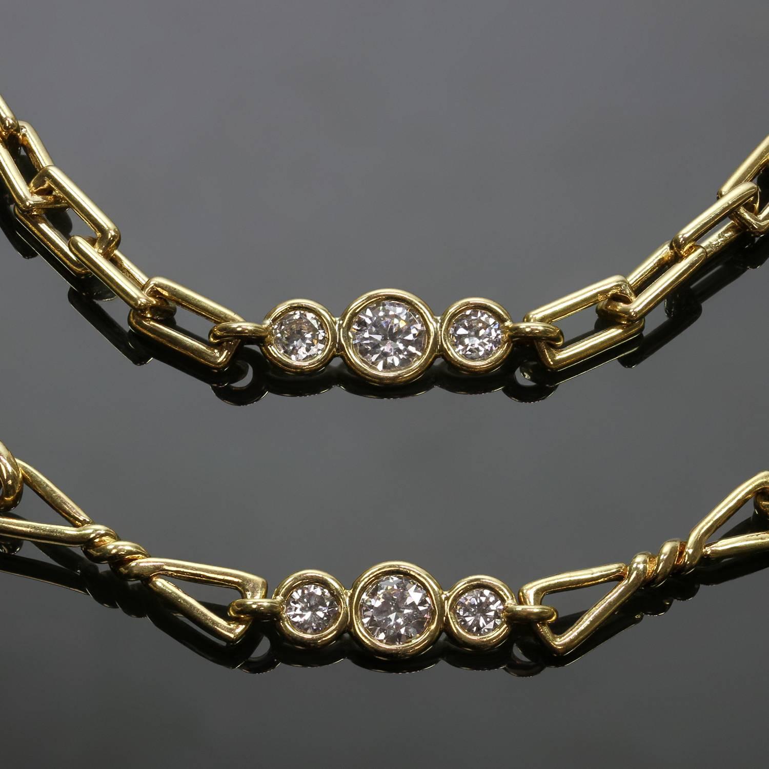 David Webb Diamond Yellow Gold Long Chain Necklace Pair Set In Excellent Condition In New York, NY