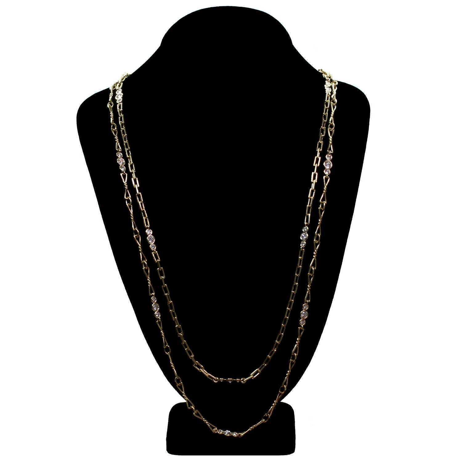 Women's David Webb Diamond Yellow Gold Long Chain Necklace Pair Set
