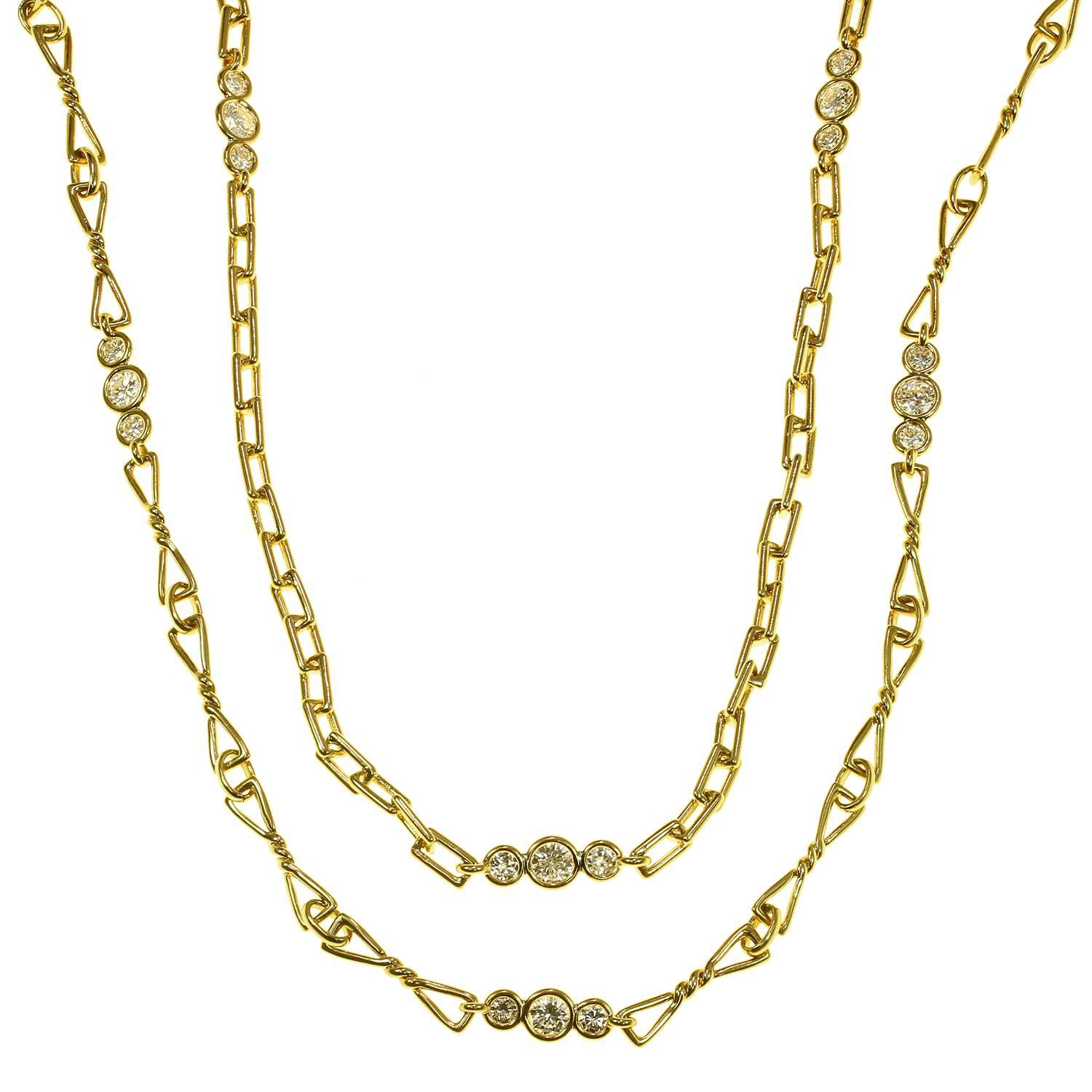 David Webb Diamond Yellow Gold Long Chain Necklace Pair Set 3