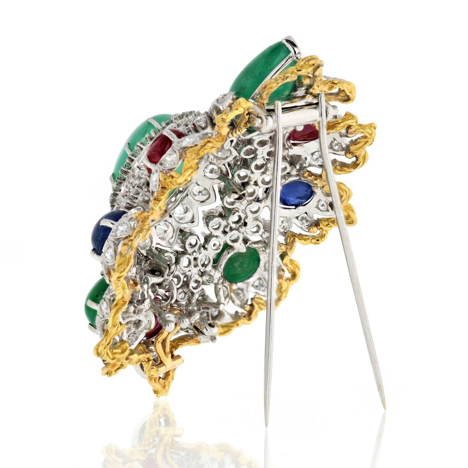 Modern Diamond And Gemstones Heraldic Brooch from 1970's For Sale