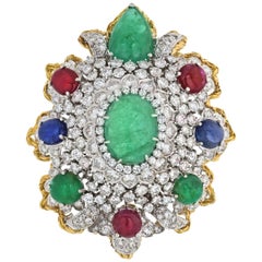 Vintage Diamond And Gemstones Heraldic Brooch from 1970's