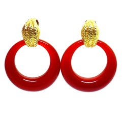 David Webb Door Knocker Carnelian Yellow Gold Earrings